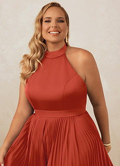 Christian Siriano Bridal for Azazie 1007 Bridesmaid Dresses Rust A-Line Pleated Stretch Satin Dress image14