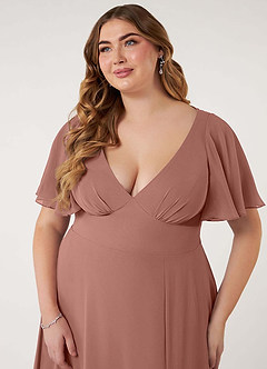 Azazie Kimber Bridesmaid Dresses Cedar Rose A-Line Flounce Sleeve Chiffon Dress image13