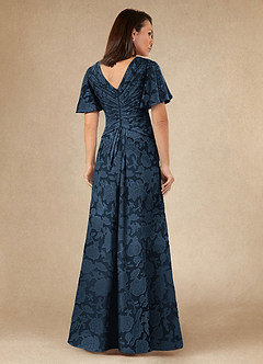 Azazie Emmeline Mother of the Bride Dresses Dark Navy A-Line Pleated Floral Burnout Dress image5
