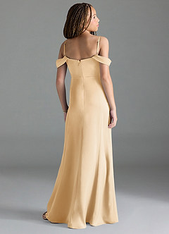 Azazie Amyra Junior Gold Sheath Off the Shoulder Stretch Satin Dress image5