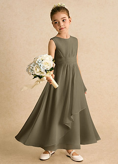 Azazie Edelweiss vestidos de niña de las flores Vestido de Verde Sauce de Gasa de Corte En A con Plisado image3