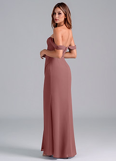 Azazie Asha Robes de demoiselle d'honneur Robe Fourreau Convertible en Mousseline de soie Épaule décolletée Rose Du Désert image2