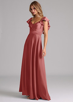 Azazie Leilani Robes de demoiselle d'honneur Robe Trapèze en Satin extensible Rayé Antique Rose image8