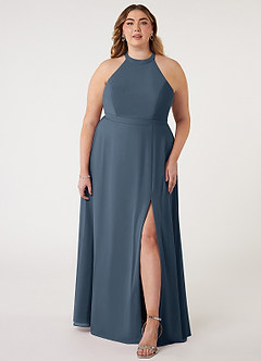 Azazie Clarice Bridesmaid Dresses Neptune A-Line Halter Chiffon Dress image8