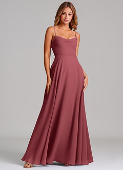 Azazie Elle Bridesmaid Dresses Merlot A-Line Pleated Chiffon Dress image3