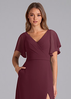 Azazie Ambrosia Probar vestidos en casa Vestido de Cabernet de Gasa de Corte en A con Plisado image2