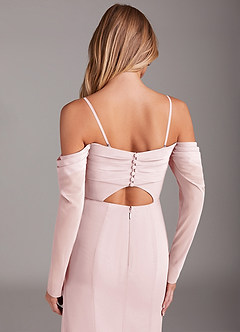 Azazie Hallie Bridesmaid Dresses Blushing Pink Mermaid Long Sleeve Chiffon Dress image6