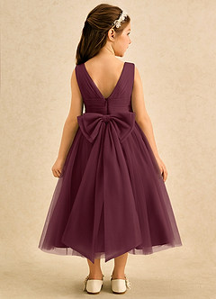 Azazie Macaron Robe Demoiselle D'honneur Fillette Robe Trapèze en Tulle Plissée Cabernet image2