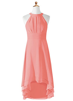 Azazie Linna Junior Coral A-Line Pleated Chiffon Dress image5