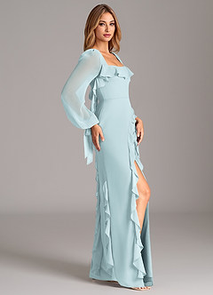 Azazie Candice Bridesmaid Dresses Mist A-Line Long Sleeve Chiffon Dress image6