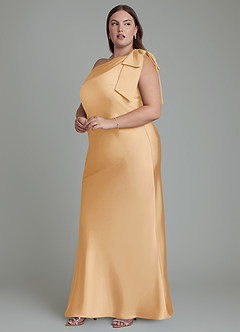 Azazie Yuanna Bridesmaid Dresses Gold Mermaid One Shoulder Stretch Satin Dress image13