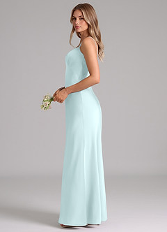 Azazie Suttona Bridesmaid Dresses Sea Glass A-Line Pleated Stretch Satin Dress image5