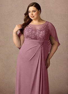 Azazie Hera Mother of the Bride Dresses Vintage Mauve A-Line Lace Capelet Chiffon Dress image11