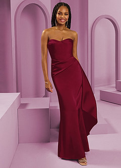 Barbie ♥ Azazie Bridesmaid Dresses Burgundy Sheath Strapless Stretch Satin Convertible Dress image1