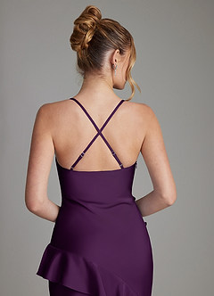 Azazie Jayda Bridesmaid Dresses Grape A-Line Ruched Stretch Satin Dress image6