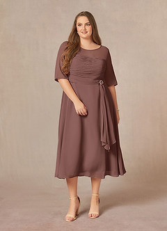 Azazie Naomi Mother of the Bride Dresses Espresso A-Line Boatneck Pleated Chiffon Dress image12