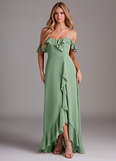 Azazie Lyra Robes de demoiselle d'honneur Robe Trapèze Convertible en Mousseline de soie Matcha image1