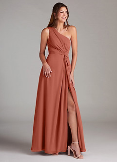 Azazie Brooke Jurken voor bruidsmeisjes Jurk van Chiffon met A-Lijn One-Shoulder Klei image4