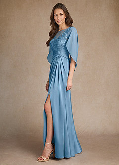 Azazie Hera Abiti per la Madre della Sposa Abito A-Line in Raso Elasticizzato Pizzo Blu Acciaio image2