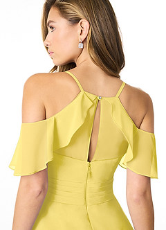 Azazie Dakota At-home Try On Dresses Dusty Sage A-Line V-Neck Pleated Chiffon Dress image4
