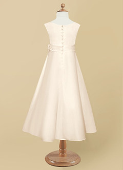 Azazie Lindy vestidos de niña de las flores Vestido de Alabastro Blanco de Satin Mate de Corte En A con Plisado image12