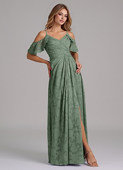 Azazie Dakota Bridesmaid Dresses Matcha A-Line Off the Shoulder Floral Burnout Dress image5