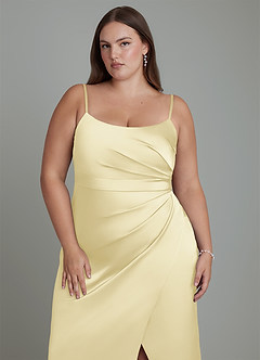 Azazie Calandra Brautjungfernkleider Etui Plissee Stretch-Satin Kleid Zitronensorbet image13