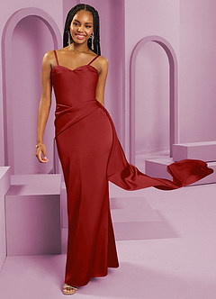 Barbie ♥ Azazie Bridesmaid Dresses Pomegranate Sheath Strapless Stretch Satin Convertible Dress image3