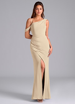 Azazie Madelyn Robes de demoiselle d'honneur Robe Sirène Convertible en Mousseline de soie Ue épaule Champagne image3