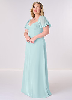 Barbie ♥ Azazie Robes de demoiselle d'honneur Robe Trapèze en Mousseline de soie Plissée Verre De Mer image9