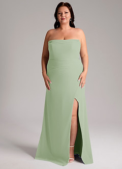 Azazie Leonis Jurken voor bruidsmeisjes Converteerbaar Jurk van Chiffon met Kolom Strapless Stoffige Salie image11