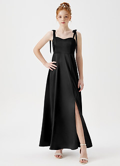 Azazie Rosey Junior Black A-Line Sweetheart Neckline Metallic Satin Dress image5
