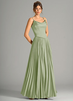 Azazie Saedra Bridesmaid Dresses Dusty Sage A-Line Corset Stretch Satin Dress image7