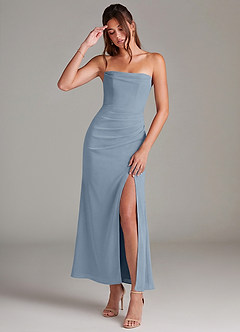 Azazie Leonis At-home Try On Dresses Dusty Blue Mermaid Strapless Chiffon Convertible Dress image1