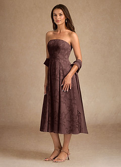 Azazie Lorain Mother of the Bride Dresses Espresso A-Line Pleated Floral Burnout Dress image5