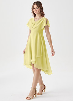 Azazie Graciela Junior Lemon Sorbet A-Line Pleated Chiffon Dress image4