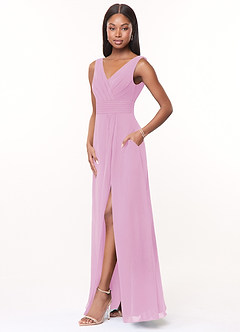 Azazie Karina Bridesmaid Dresses Candy Pink A-Line Pleated Chiffon Dress image3