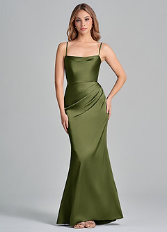 Azazie Olea 신부 들러리 드레스 인어 스트랩리스 스트레치 새틴 바닥 길이 드레스 image6