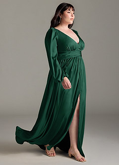 Azazie Norah Abiti da Damigella Abito A-Line in Raso Elasticizzato Verde Scuro image10