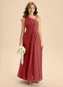 Azazie Brooke Junior Abito A-Line in Chiffon Spacco Laterale Ruggine image3