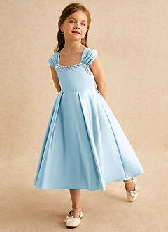 Azazie Yosemite Robe Demoiselle D'honneur Fillette Robe Princesse en Mat Satiné Encolure en Forme de Cœur Bleu Ciel image6