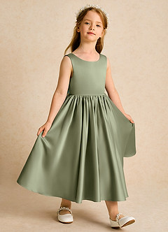 Azazie Doodlebug Flower Girl Dresses Pistachio A-Line Bow Matte Satin Dress image2