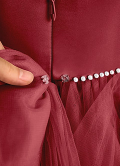 Azazie Tinie Flower Girl Dresses Pomegranate Ball-Gown Bow Tulle Dress image8