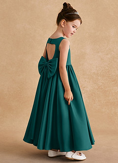 Azazie Bettie Flower Girl Dresses Peacock A-Line Bow Matte Satin Dress image5