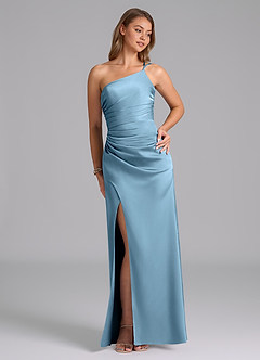 Azazie Eren Bridesmaid Dresses Steel Blue Mermaid One Shoulder Stretch Satin Dress image5