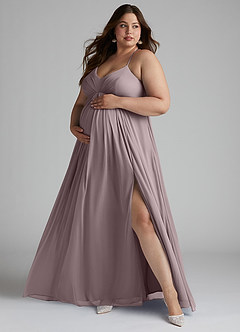 Azazie Annabelle Maternity Bridesmaid Dresses A-Line V-Neck Pleated Mesh Floor-Length Dress image7