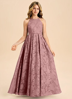 Azazie Arianthe Junior Dusty Rose A-Line Pleated Floral Burnout Dress image3