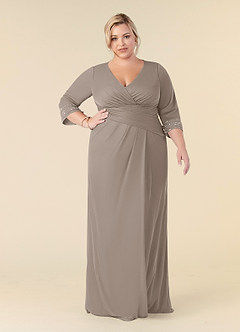 Azazie Rosena Final Sale Taupe Sheath Pleated Mesh Dress image7