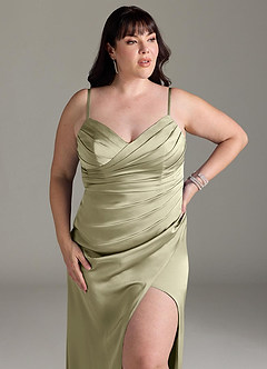 Azazie Yola Bridesmaid Dresses Pistachio Sheath V-Neck Pleated Stretch Satin Convertible Dress image14