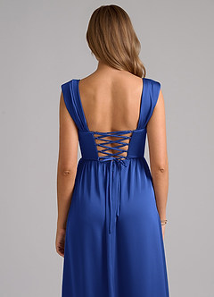 Azazie Hattie Bridesmaid Dresses Royal Blue A-Line Corset Stretch Satin Dress image7
